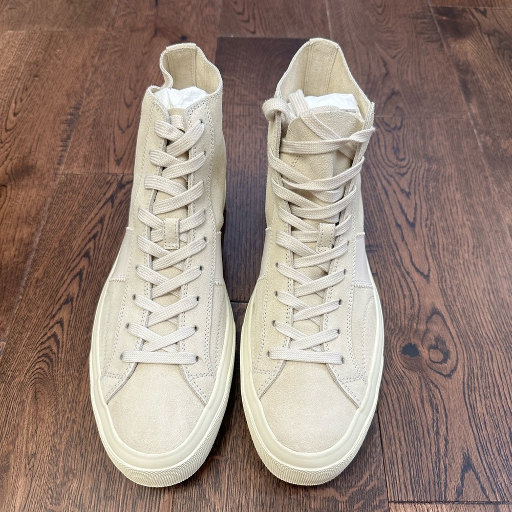 Tom Ford Cambridge Leather-Trimmed Suede High-Top Sneakers in Cream in UK 11